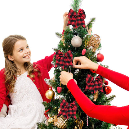 Syhood 20 Pieces Christmas Plaid Bows Ornaments Buffalo Plaid Burlap Bows for Christmas Wreaths Gift Wrapping Tree Crafts DIY Home Party Indoor Outdoor Decoration Supplies (Black and Red)
