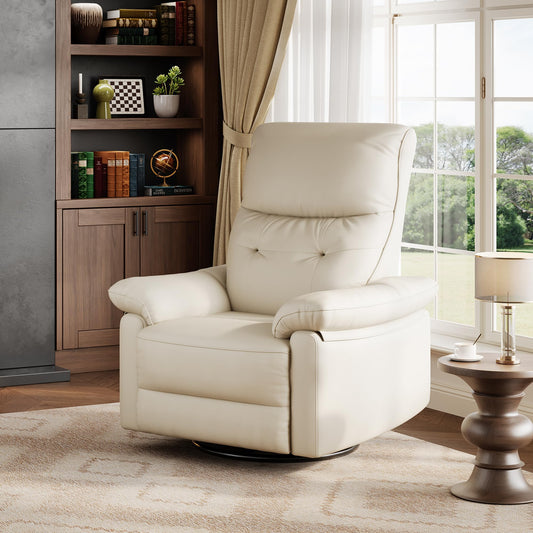 GAOMON Swivel Rocking Recliner Chair, Manual Leather Recliner Glider with Lumbar Support & Padded Armrest, Comfortable Rocker Nursery Single Sofa for Living Room and Bedroom (Off White)