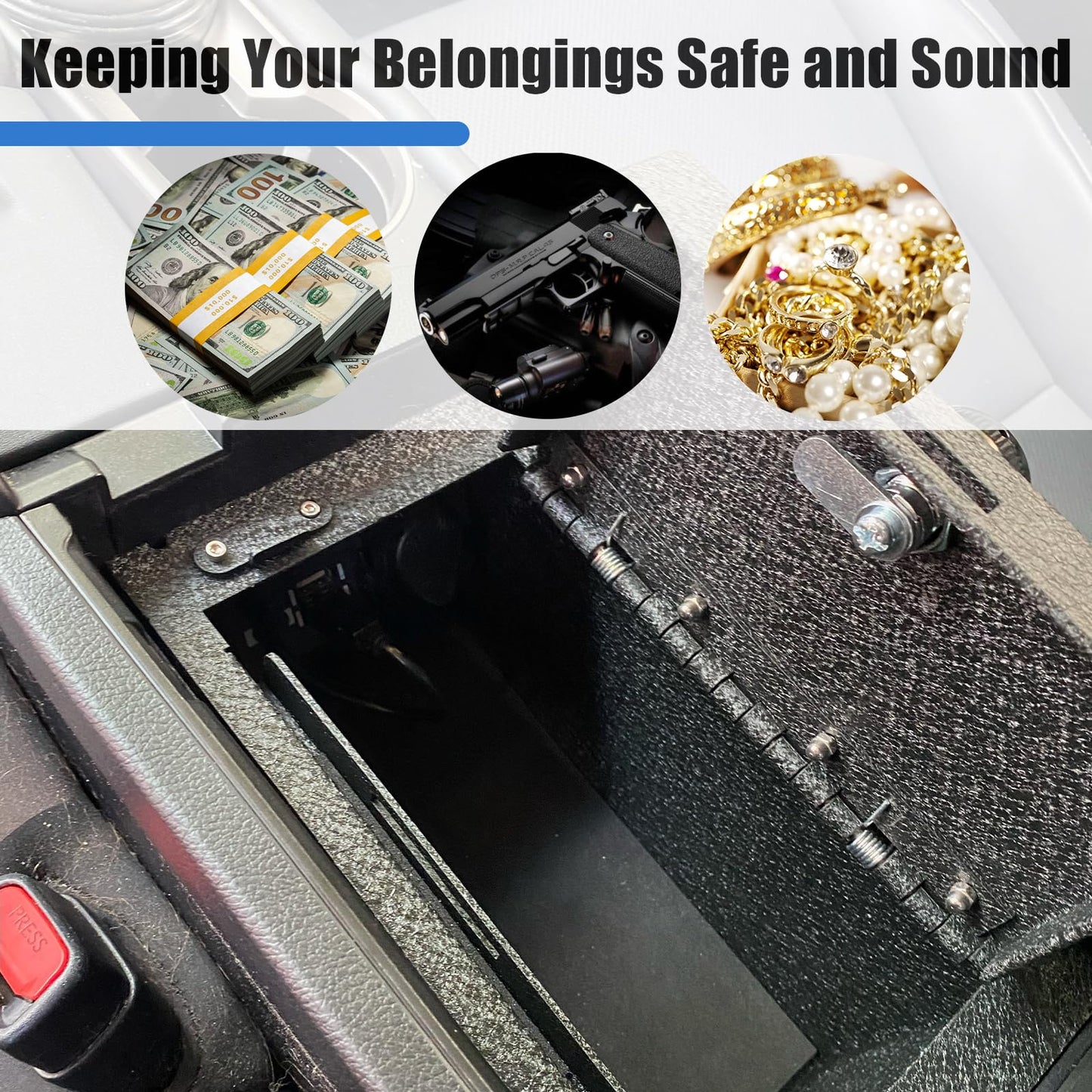 Center Console Gun Safe Vault - WASAI Console Lock Box Compatible with 2013-2018 Dodge Ram 1500/2500/3500 with CD Player with 4-Digit Combo Lock.