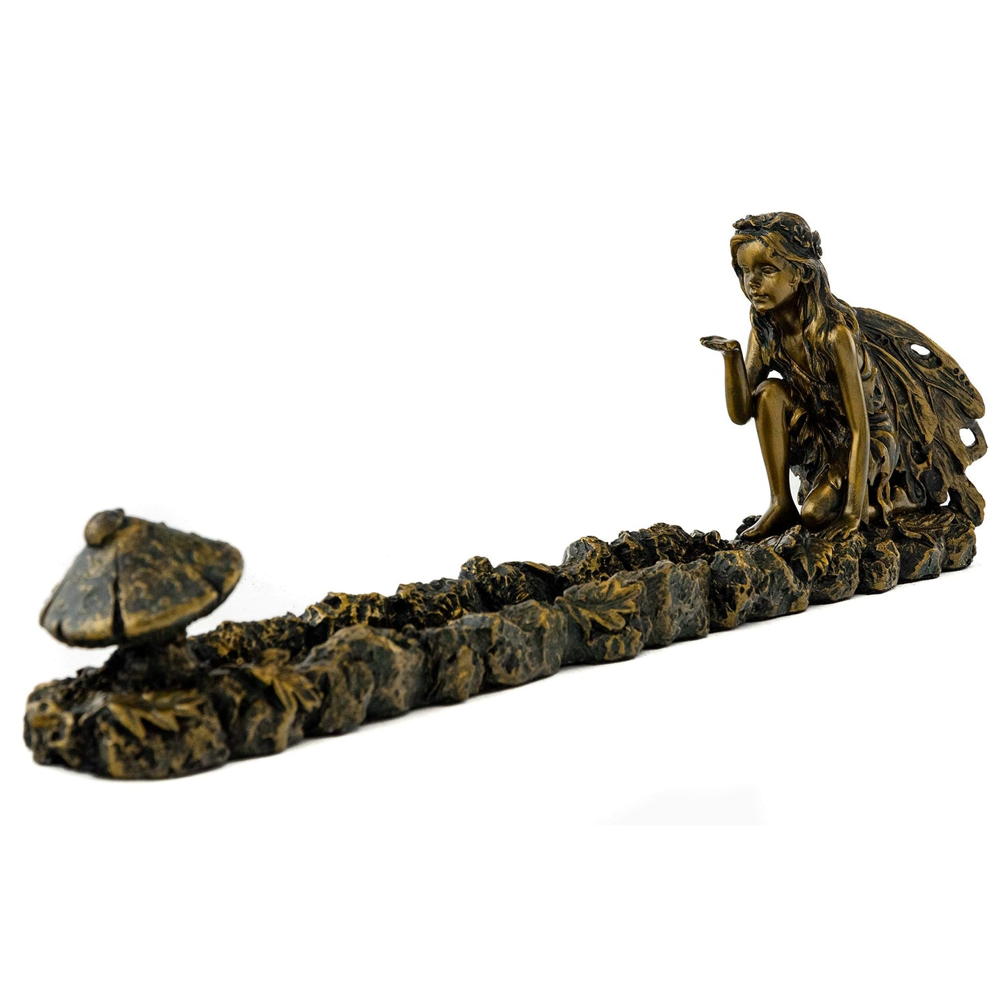 Top Collection Fairy and Mushroom Incense Holder-Hand Painted Mythical Creature with Bronze Finish Look - 10-Inch Collectible Figurine