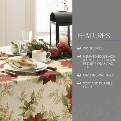 Elrene Home Fashions Festive Poinsettia Holiday Wrinkle Resistant Fabric Tablecloth, Multi, 60"x120" Rectangle
