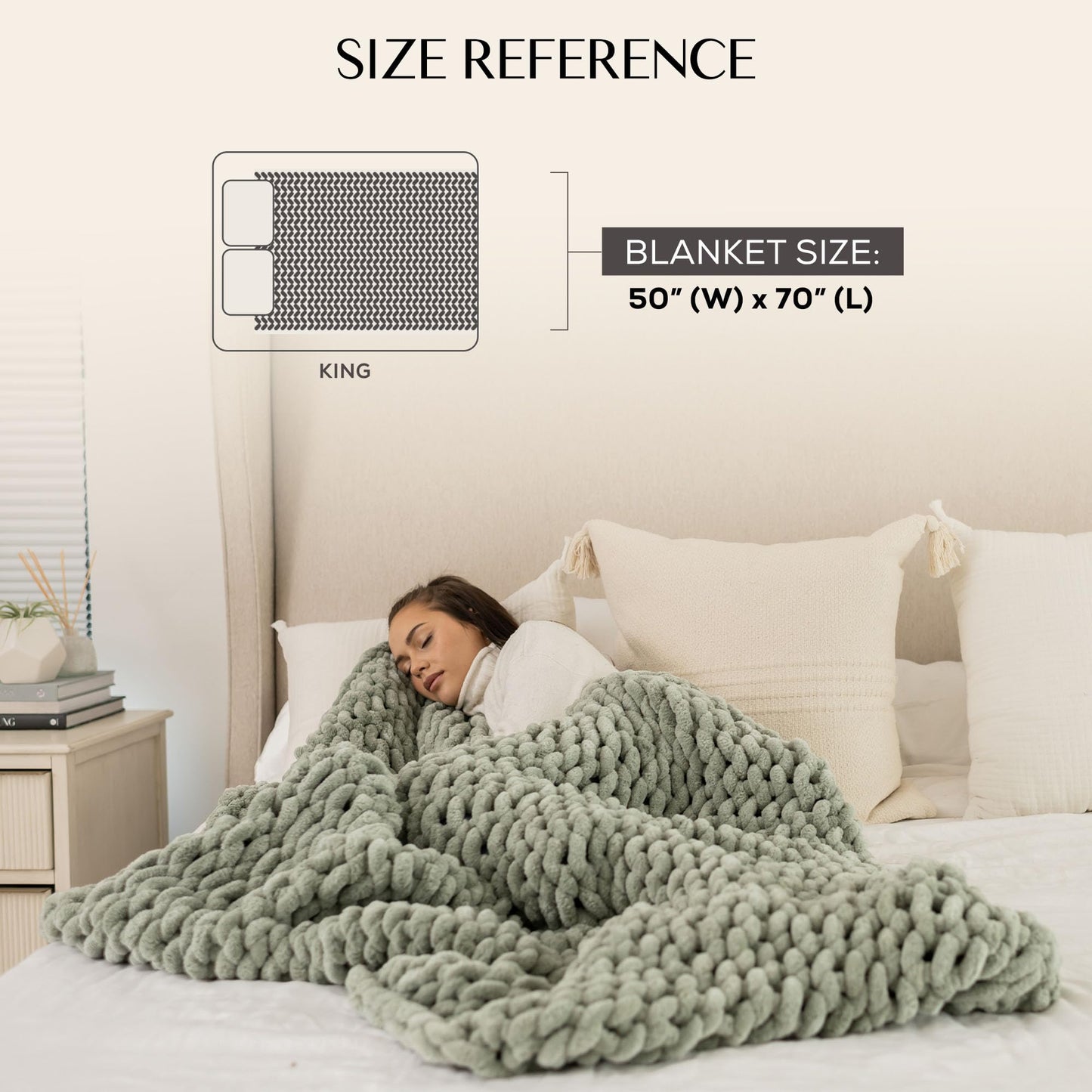 SAMIAH LUXE Chunky Knit Throw Blanket 50x70, Sage Green Chenille Throw Blanket for Couch Bed Sofa, Soft Fluffy Cable Knit Blanket, Oeko-TEX Certified, Machine Washable