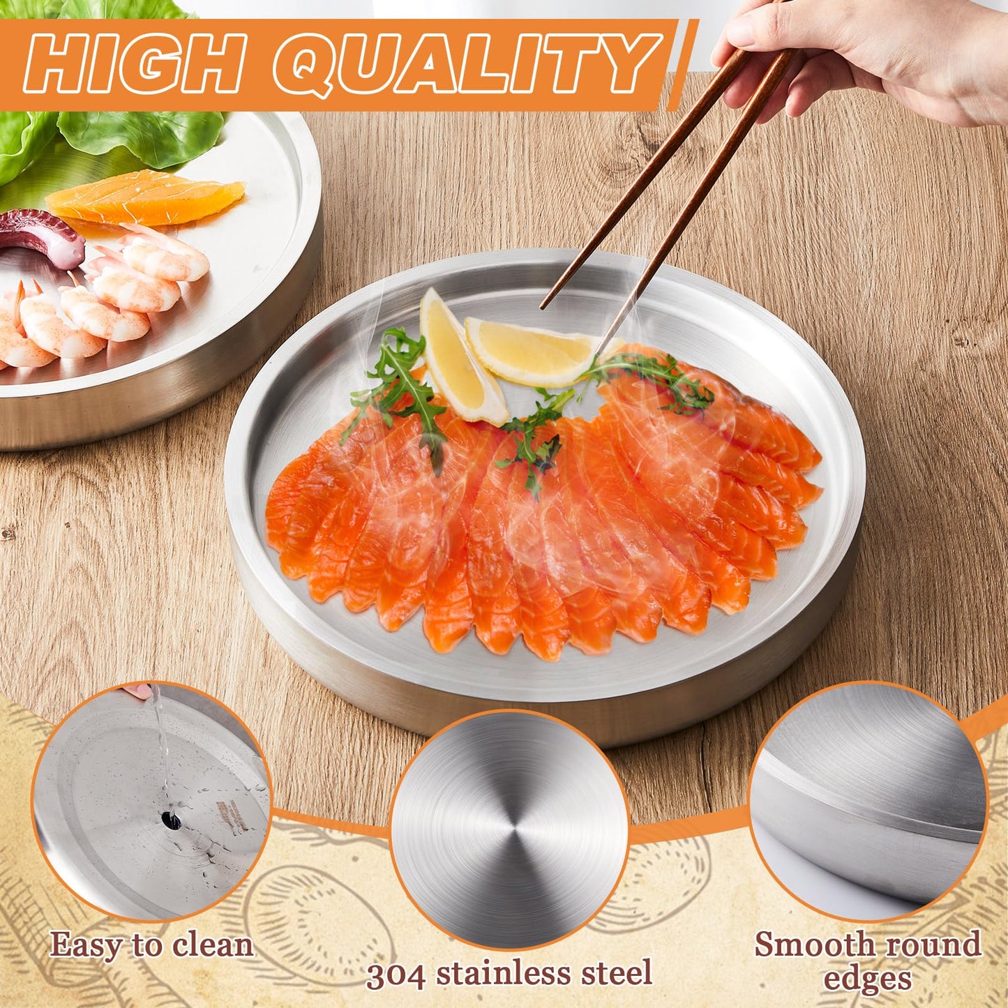 LemonRoad 4 Pcs 11 Inch Shrimp Cocktail Serving Dish Chilled Serving Trays Cold Tray for Halloween Parties Buffets Multiple Guests, Stainless Steel Ice Tray for Chilled Dip(Silver)