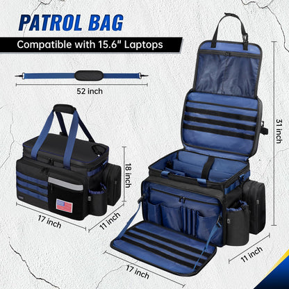 Patrol Bag Law Enforcement, Extra Large Police Gear Bag for Car Front Seat Organizer with a MOLLE Pouch & 15.6In Laptop Layer, Multiple Compartments Police Duty Bags Fit Vehicle Passenger Seat, Black