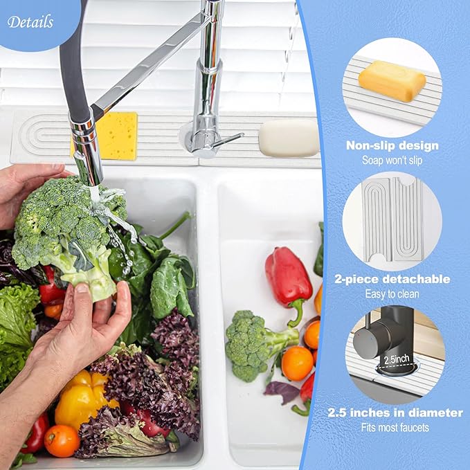 Stone Faucet Mat for Kitchen Sink- 23.6''x 3.9''Diatomite Fast-Drying Faucet Mat