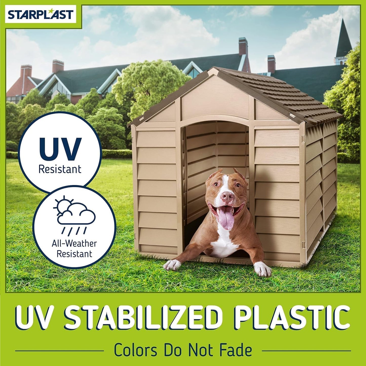 Starplast Large Heavy Duty Plastic Dog Kennel Pet Shelter PLASTIC DURABLE OUTDOOR - Color Mocha/Brown
