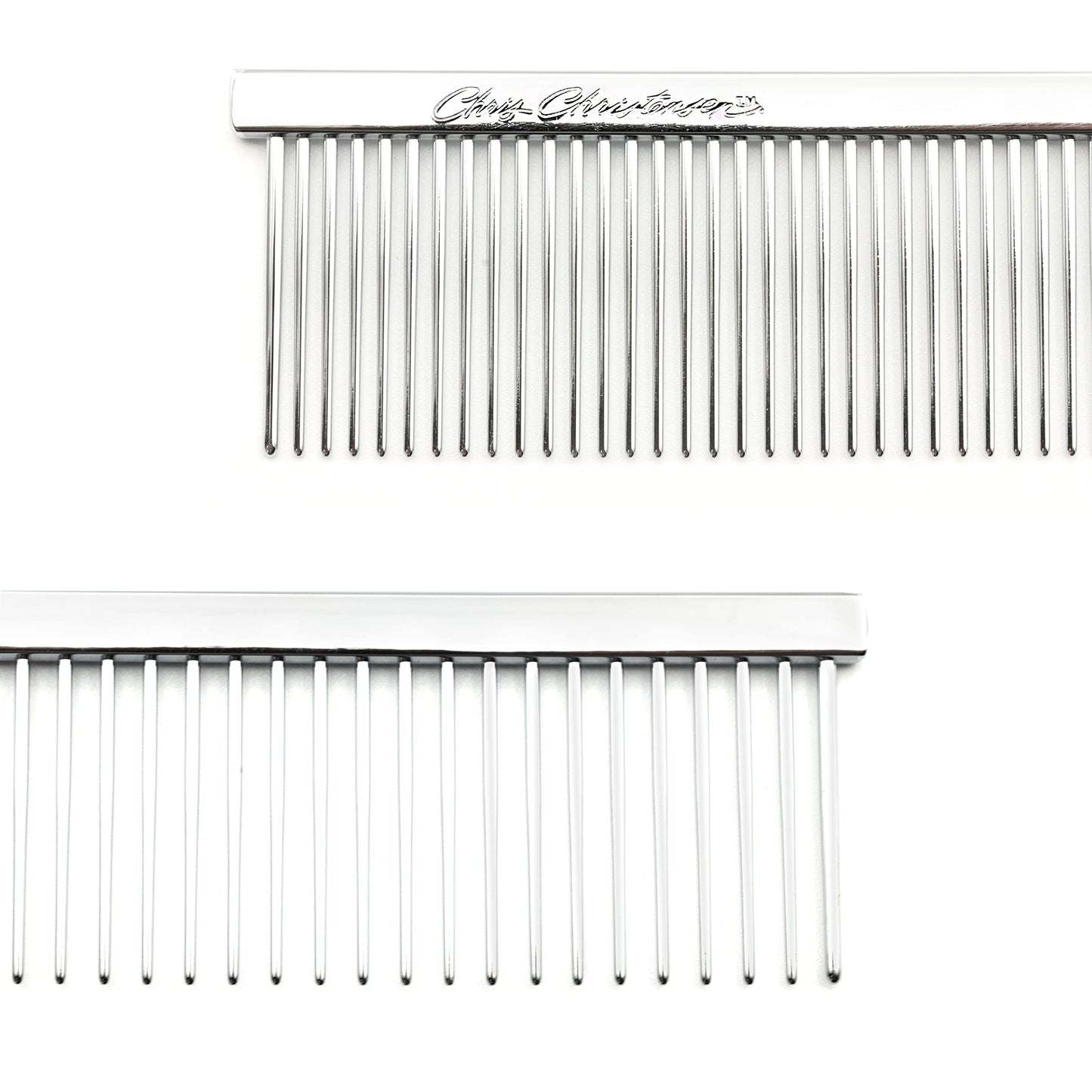 Chris Christensen Groomers Bundle - 000 7.5 in. Greyhound Style Fine/Coarse Buttercomb, Stainless Steel - Big K Slicker Dog Brush Large, Perfect for Doodles, Angled Polished Pins