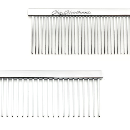 Chris Christensen Groomers Bundle - 000 7.5 in. Greyhound Style Fine/Coarse Buttercomb, Stainless Steel - Big K Slicker Dog Brush Large, Perfect for Doodles, Angled Polished Pins