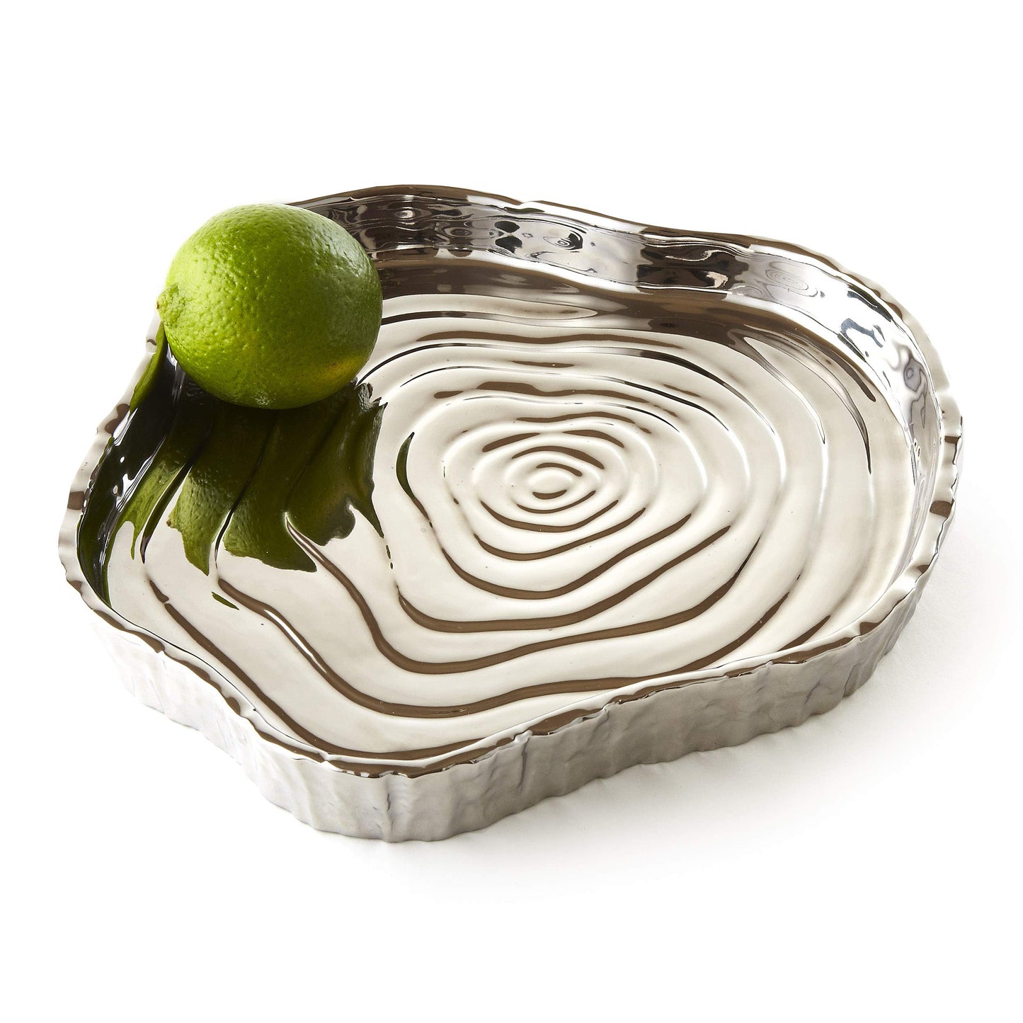 Elegance - 69110 Elegance Tree Bark Porcelain Serving Tray, 8.75 Inch, Silver