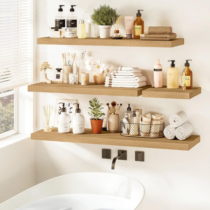 Vivelove 16 Inch Floating Shelves for Wall, 16x9 Display Shelves for Bathroom Living Room Kitchen Bedroom Office Farmhouse Home Decor - Set of 2, Oak