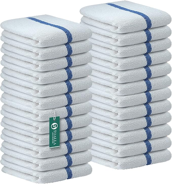 Bar Mop Blue Stripe 16x19 4 lbs Pack of 24, 100% Cotton Double Stitched Route