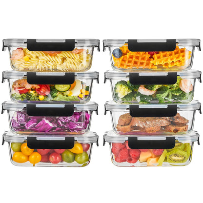 Liuruiyu 8 Pack 36OZ Glass Food Storage Containers with Lids, Meal Prep Containers, Airtight Bento Boxes with Leak Proof Locking for Microwave, Oven, Freezer and Dishwasher, BPA Free