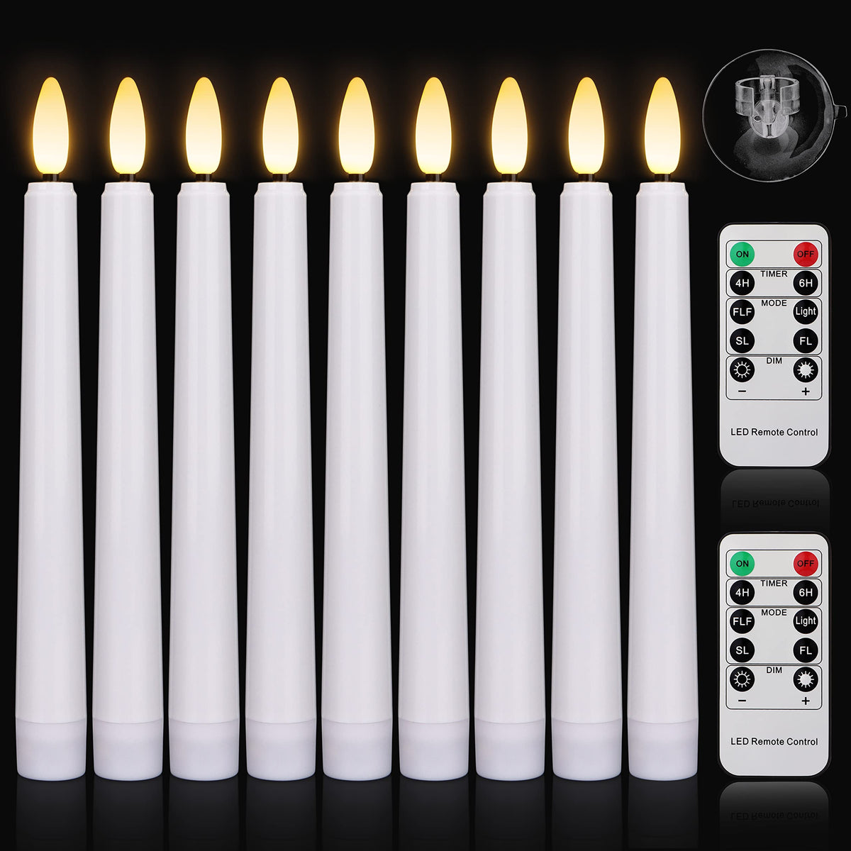 FREEPOWER Flameless Window Candles,Battery Opeated LED Taper Candle with Cycle Timer, Remote & Suction Cups,for Christmas Home Wedding Decor Pack of 9