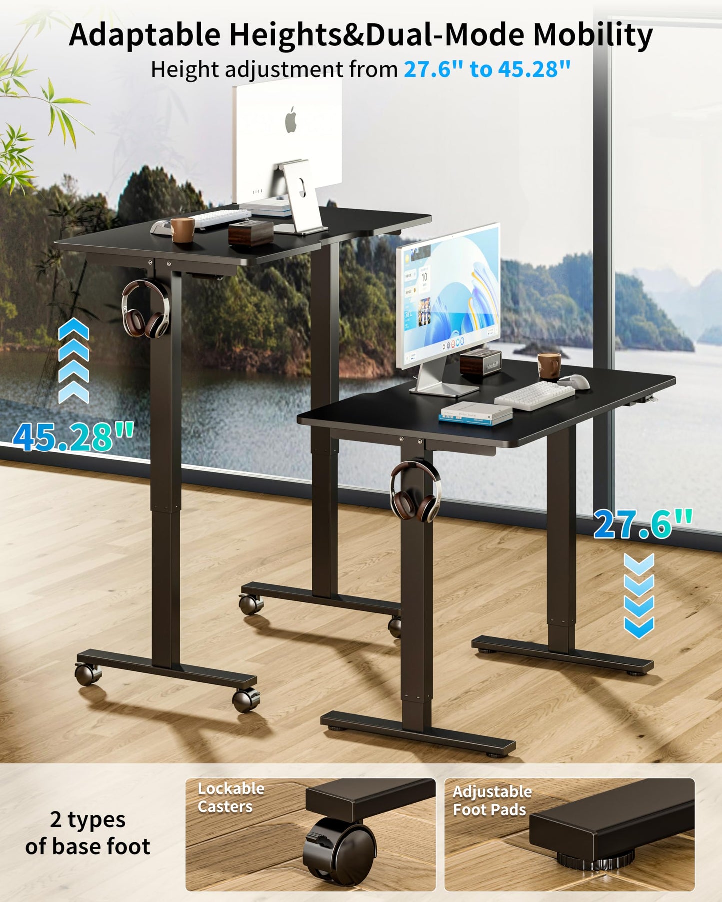 BIZUM 39.4" Small Electric Standing Desk Height Adjustable, Whole Piece Stand Up Computer Desk Work Study Writing Gaming Desks for Home Office Black