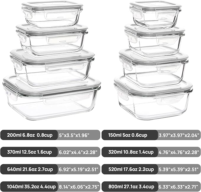 Vtopmart 8 Pack Glass Food Storage Containers