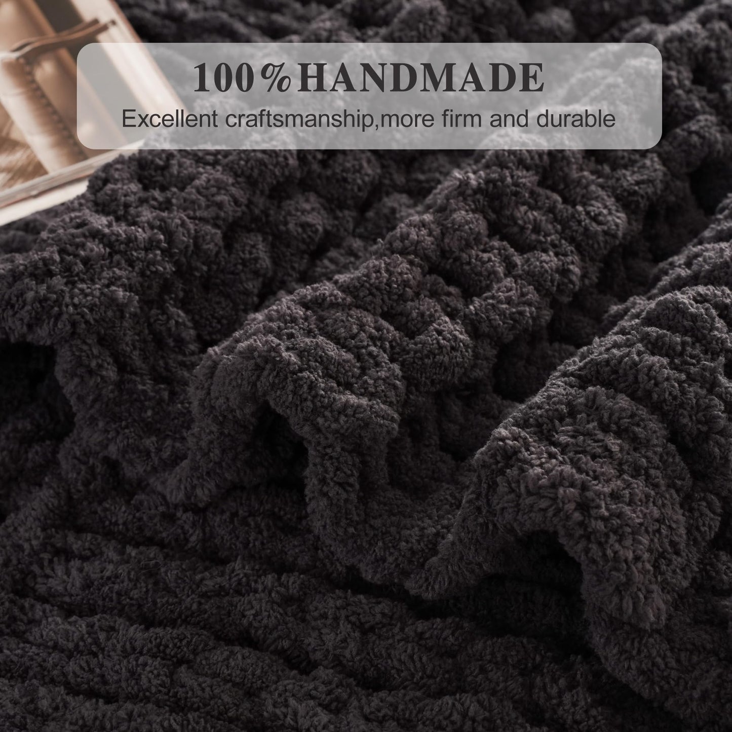 Bunnikins & Clover Dark Grey Throw Blanket for Couch, Chunky Knit Blanket Throw for Sofa & Home Decor, Soft and Cozy Charcoal Throw Blankets, 50"x60"