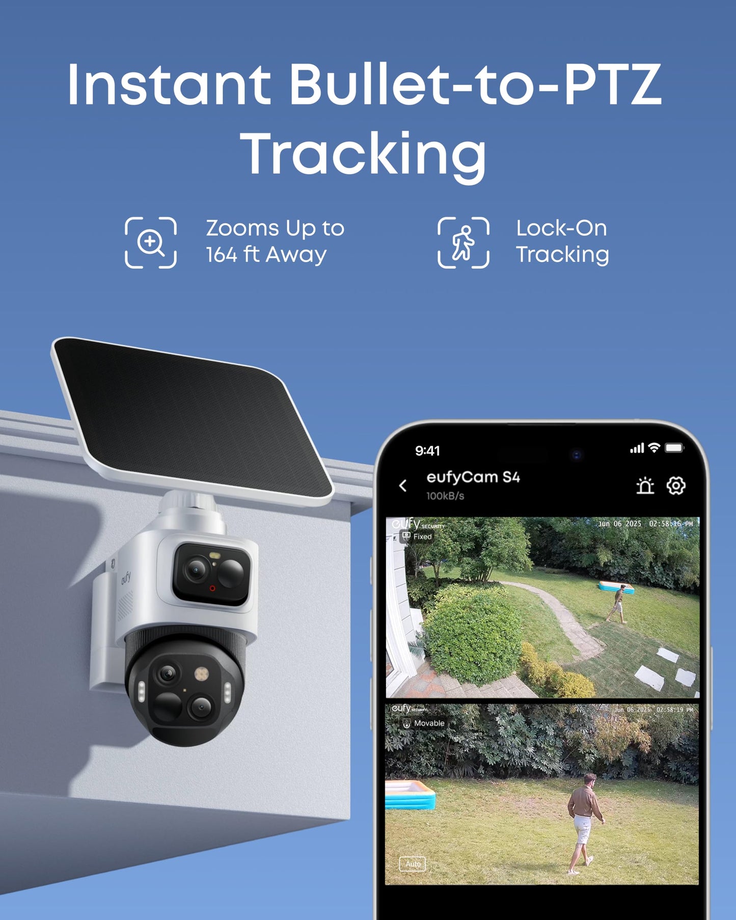 eufy Security eufyCam S4 4-Cam Kit, 4K Solar Wireless Outdoor Security System,3-Lens Bullet-PTZ cam, 360° Coverage,Cross-Cam Track, AI Facial Recognition, 8X Zoom,0 Monthly Fee,Expandable up to 16TB