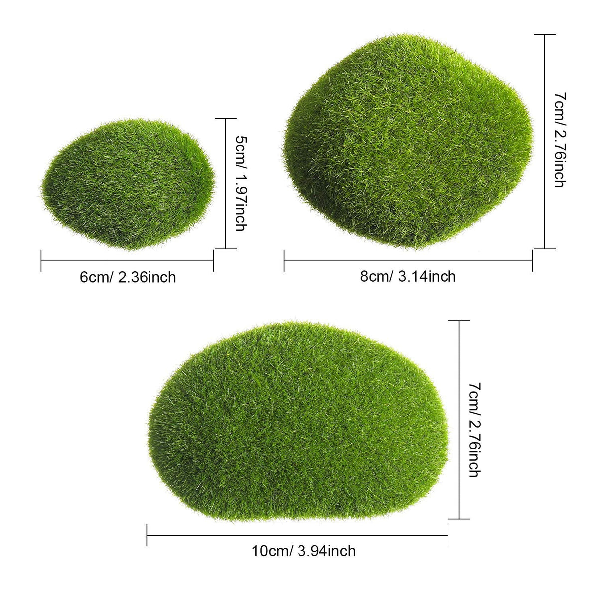TecUnite 20 Pcs 3 Size Artificial Moss Rocks, Faux Green Moss Rock Balls Covered Stones Decorative for Garden Decor Fairy Gardens and Crafting
