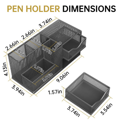 ReePlan Mesh Desk Organizer, Pen Organizer with 2 Drawers and 5 Compartments, Versatile Pen Holder for Small Space, Desk Organizers and Accessories for School Office Supplies, Black