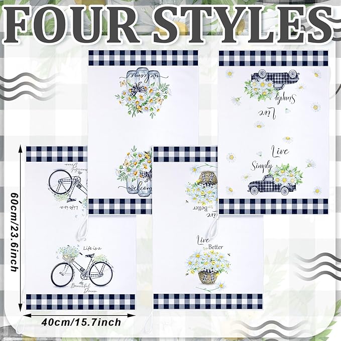 Geyoga 6 Pcs Spring Floral Kitchen Towels Flamingo Dish Hand Towels Sunflower