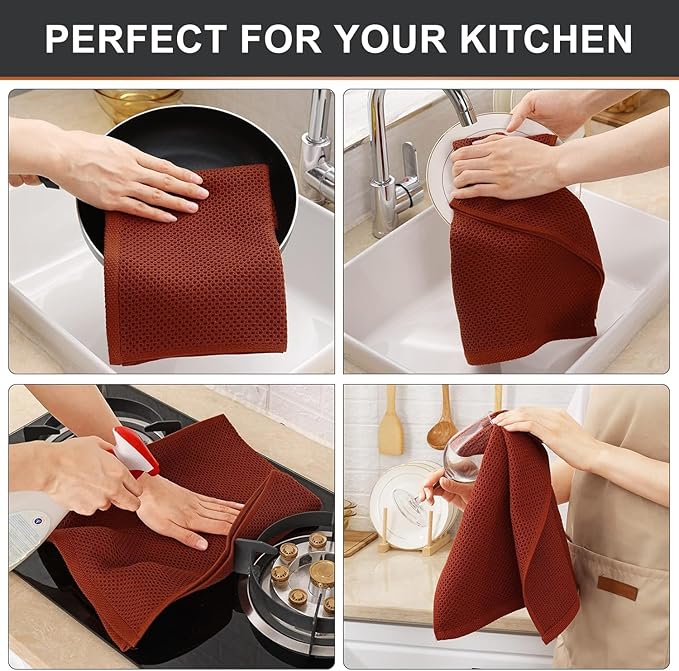 Kitinjoy 100% Cotton Waffle Weave Kitchen Hand Towels