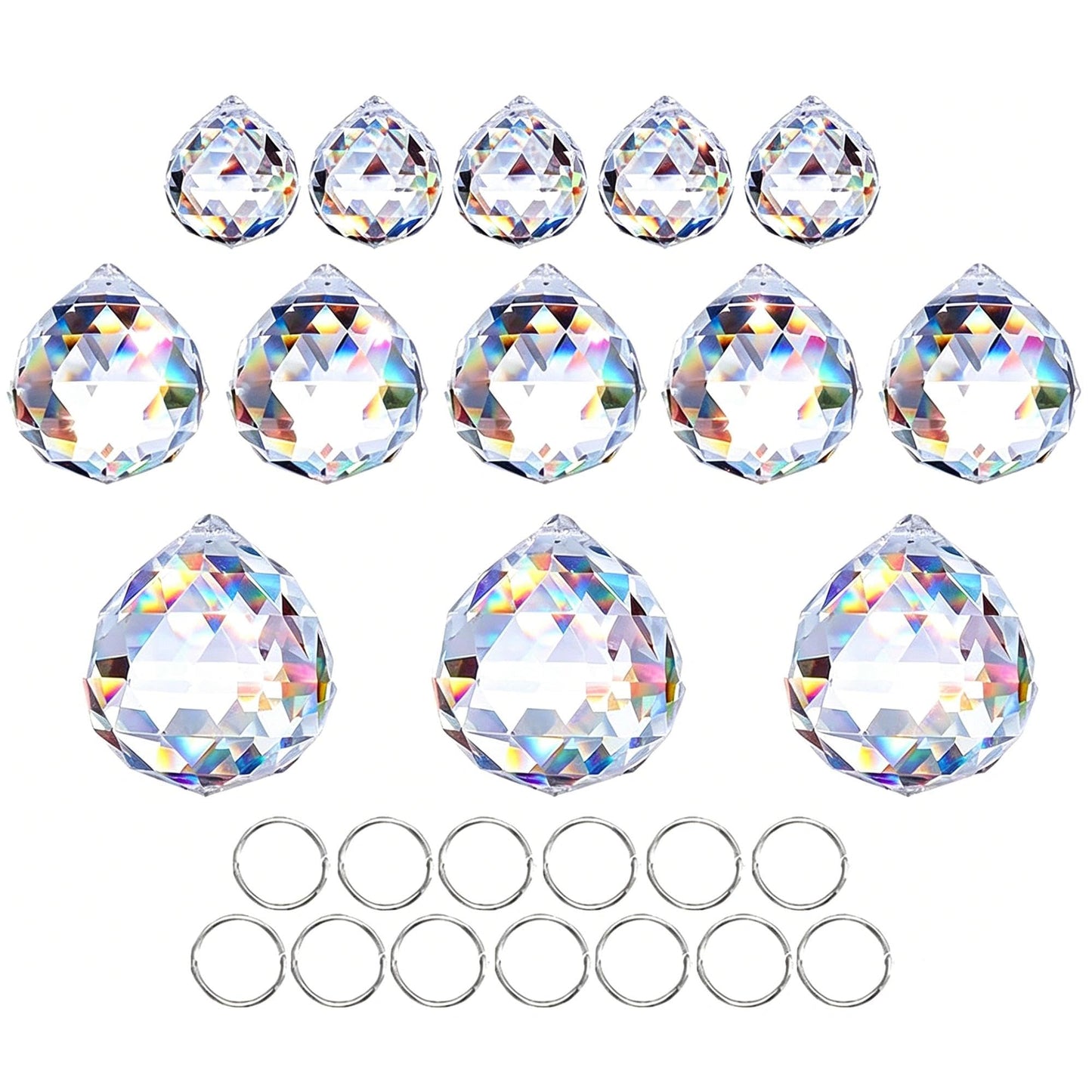 Crystalsuncatcher 20mm/30mm/40mm Clear Crystal Ball Prisms Chandelier Lamp Lighting Drops Hanging Prisms Parts Suncatcher Rainbow Maker Home Decor, Pack of 13