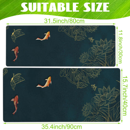 Eflxamz Large Gaming Mouse Pad, Koi Fish Ink Painting Desk Mat, Golden Line Lotus Desk Pad, Extended Big Computer Keyboard Mouse Pad with Non-Slip Base and Stitched Edge, 31.5"x11.8"