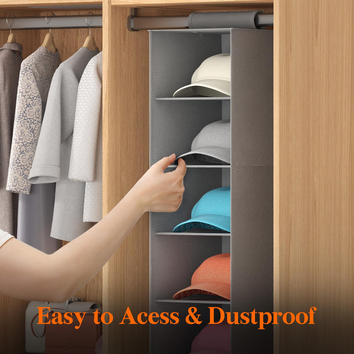 Lifewit 10 Compartments Hat Organizer for Baseball Caps, 1 Pack Hat Rack Hanging Storage organizer, Non-Woven Fabric Display Shelf Holds Up to 40 Hats, Cap Holder Hanger for Closet, Bedroom, Grey