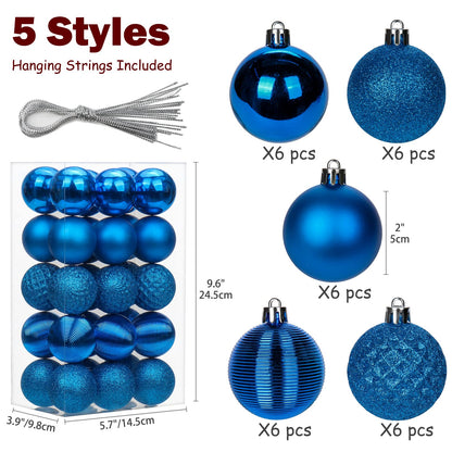 30PCS 2" Christmas Ball Ornaments Shatterproof Blue Christmas Tree Decorations Xmas Tree Balls Halloween Ornaments Décor