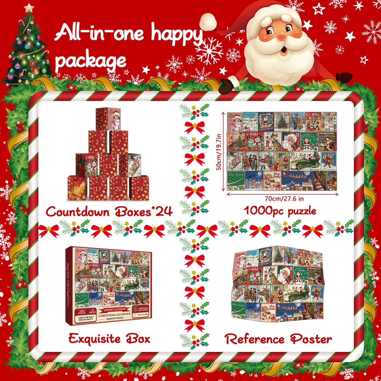 Christmas Advent Calendar Puzzle 1000 Piece for Adult, Christmas Countdown Calendar Jigsaw Puzzle, Holiday Santa Puzzle for Adult 1000 Piece