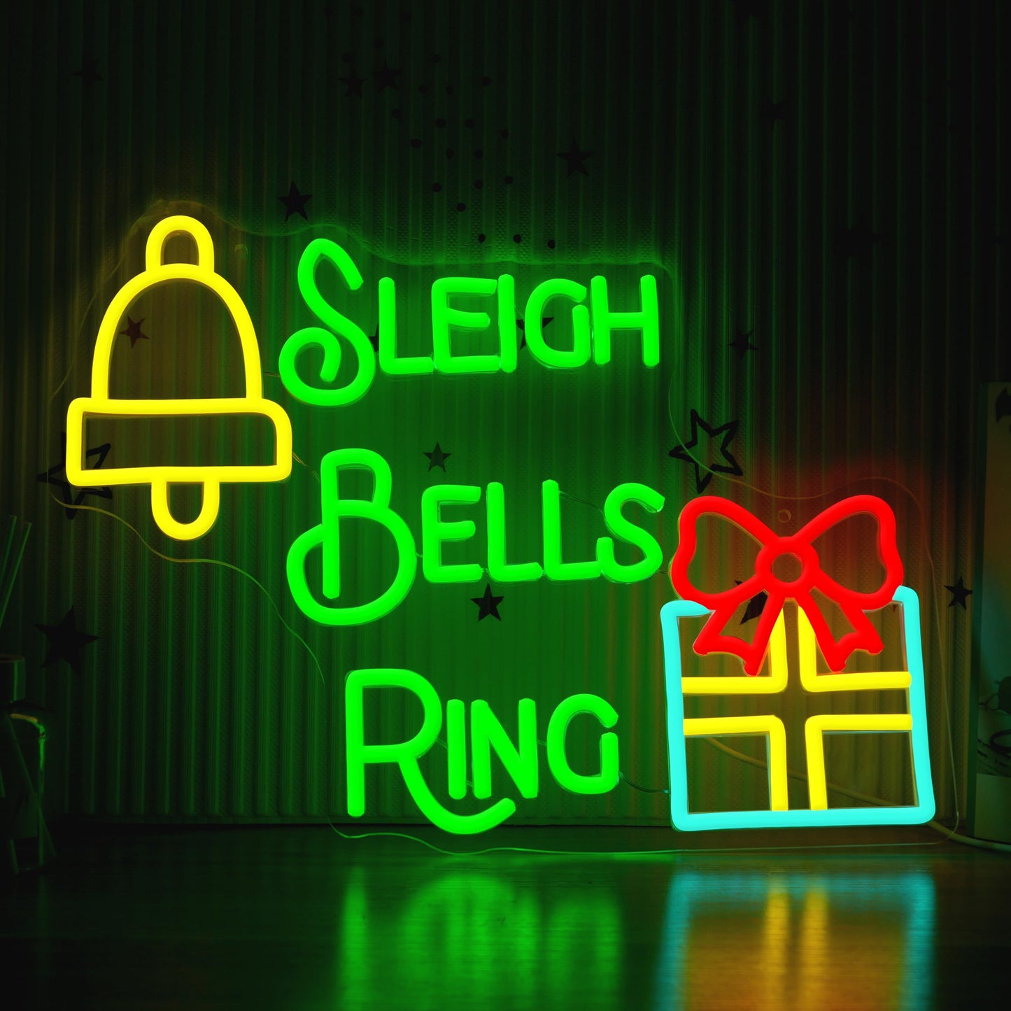 AEHEMNGZ Sleigh Bells Ring Neon Sign for Wall Decor Bells Christmas Neon Light for Party Holiday Home Decor Fun Christmas Gift Idea（16.5 * 12.6 In）