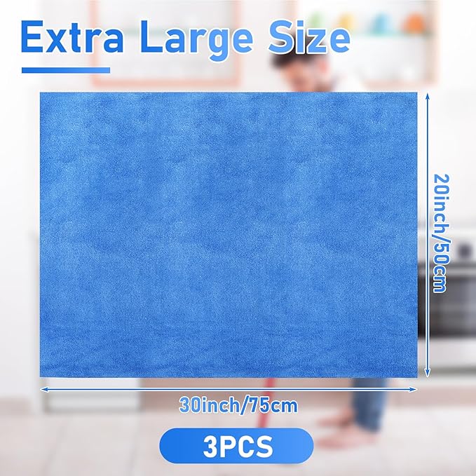 Newwiee 3 Pcs Extra Large Microfiber Cleaning Cloth 30" x 20" Washable Reusable