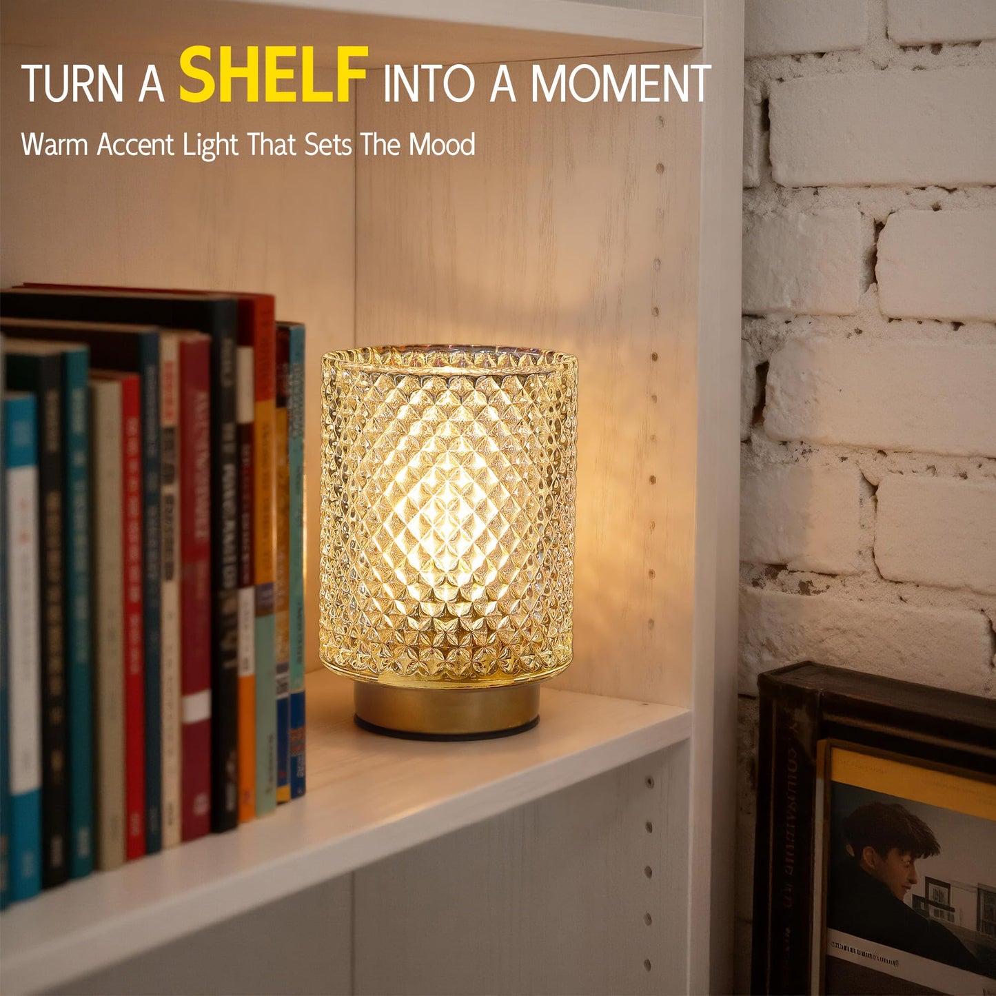 Battery Operated Lamp,Cordless Glass Accent Table Lamp with Timer for Bedside,Small Decorative Lamp with Warm White LED Bulb for Nightstand/Bookshelf/Entryway/Tabletop/Counter Decor(Iridescent Clear)