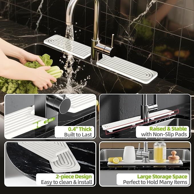 Stone Faucet Mat for Kitchen Sink, Diatomite Quick Dry Kitchen Sink Splash Guard