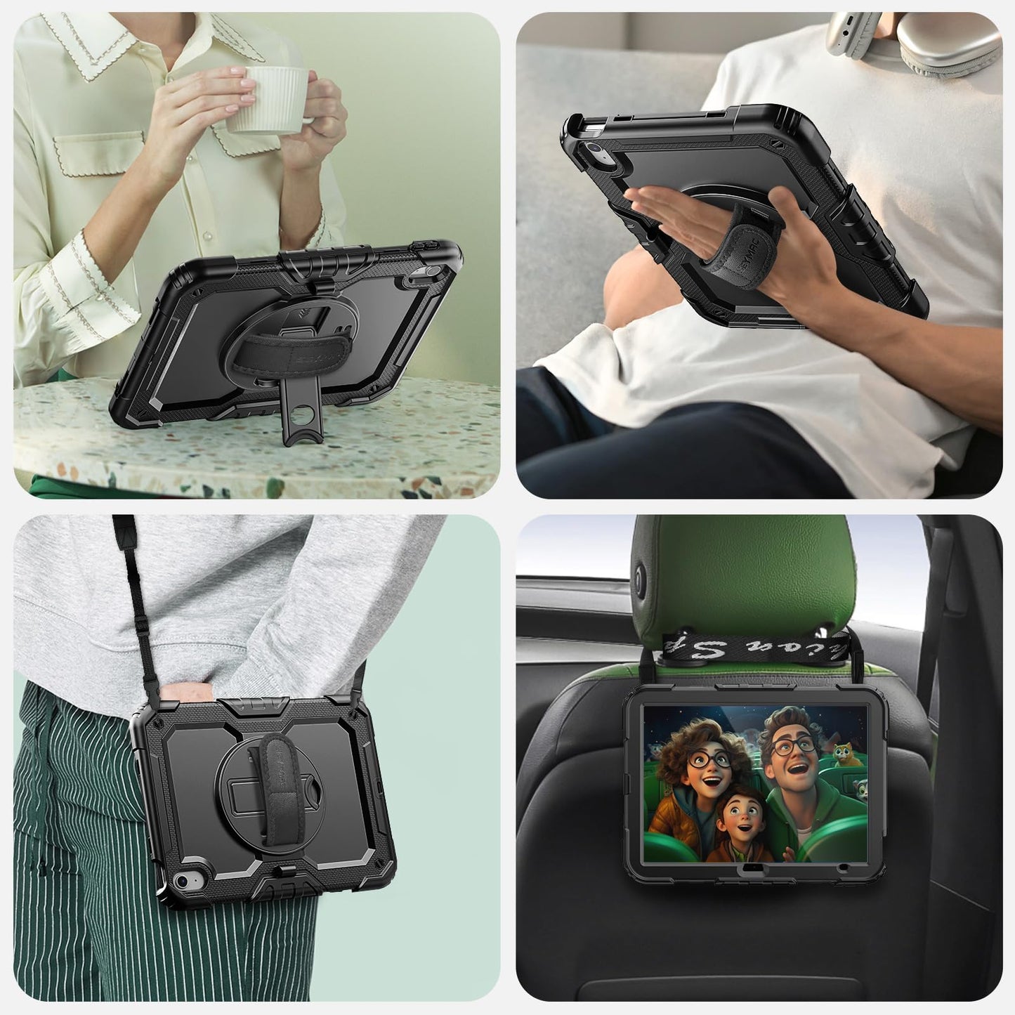 SEYMAC Case for iPad 11th/10th Generation 2025/2022 A16 11inch/10.9inch, Heavy Duty Shockproof with Screen Protector, 360° Rotating Stand/Hand Strap/Pencil Holder for iPad 11 Cover, Black