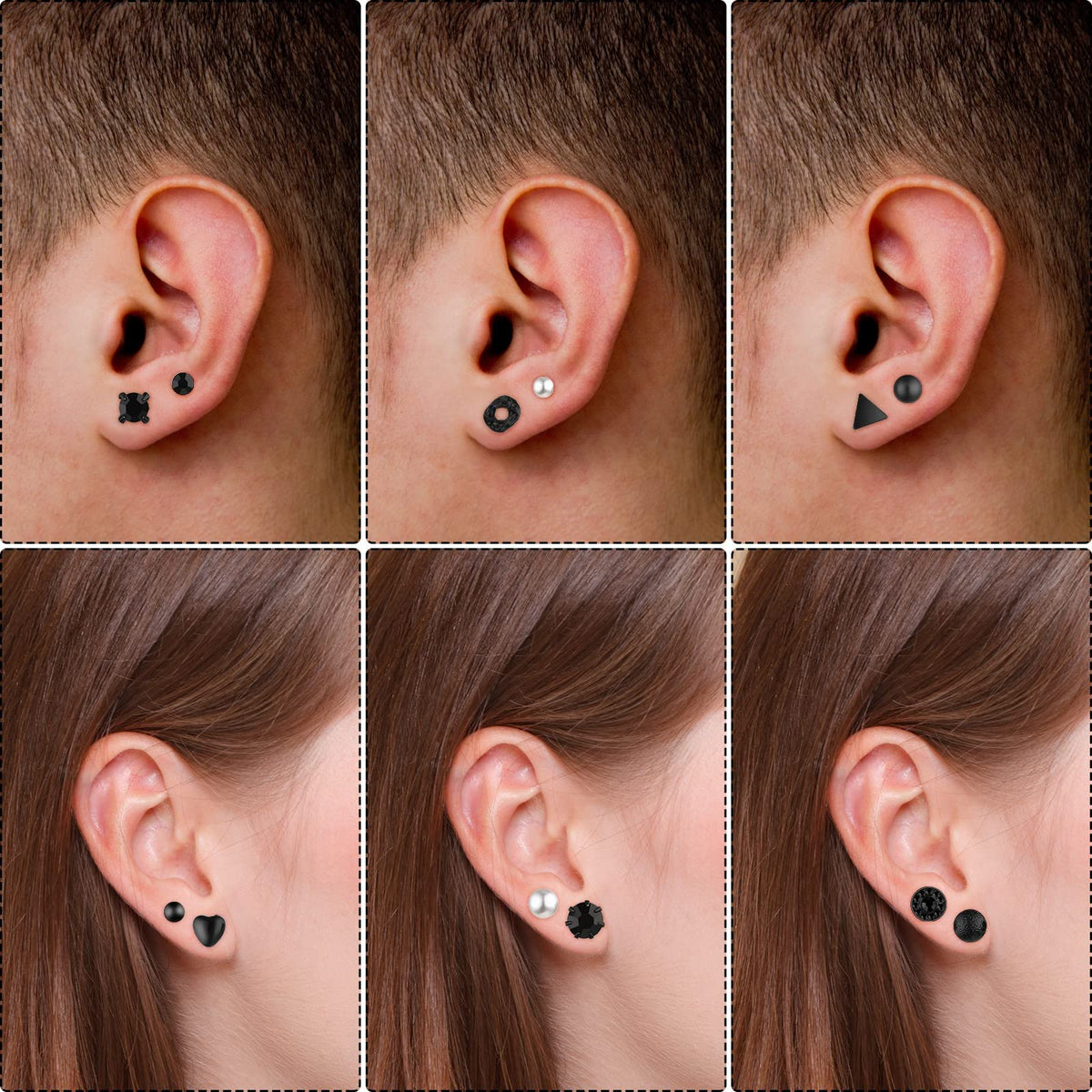 BBTO 24 Pairs Stud Earrings Crystal Pearl Earring Set Ear Stud Jewelry for Women Men(Black)