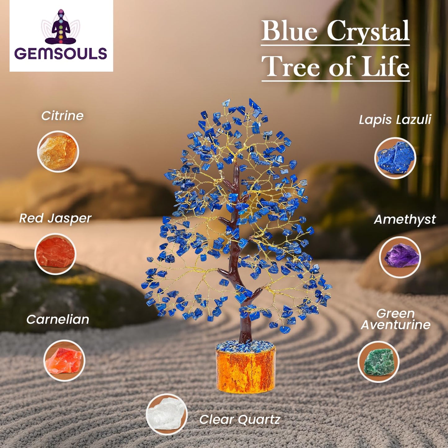 GEMSOULS Blue Crystal Tree of Life I Amethyst Healing Crystal Trees for Home and Office I Handmade, Money Bonsai Crystal Trees for Positive Energy, Good Luck, Christmas Decoration & Birthday Gifts