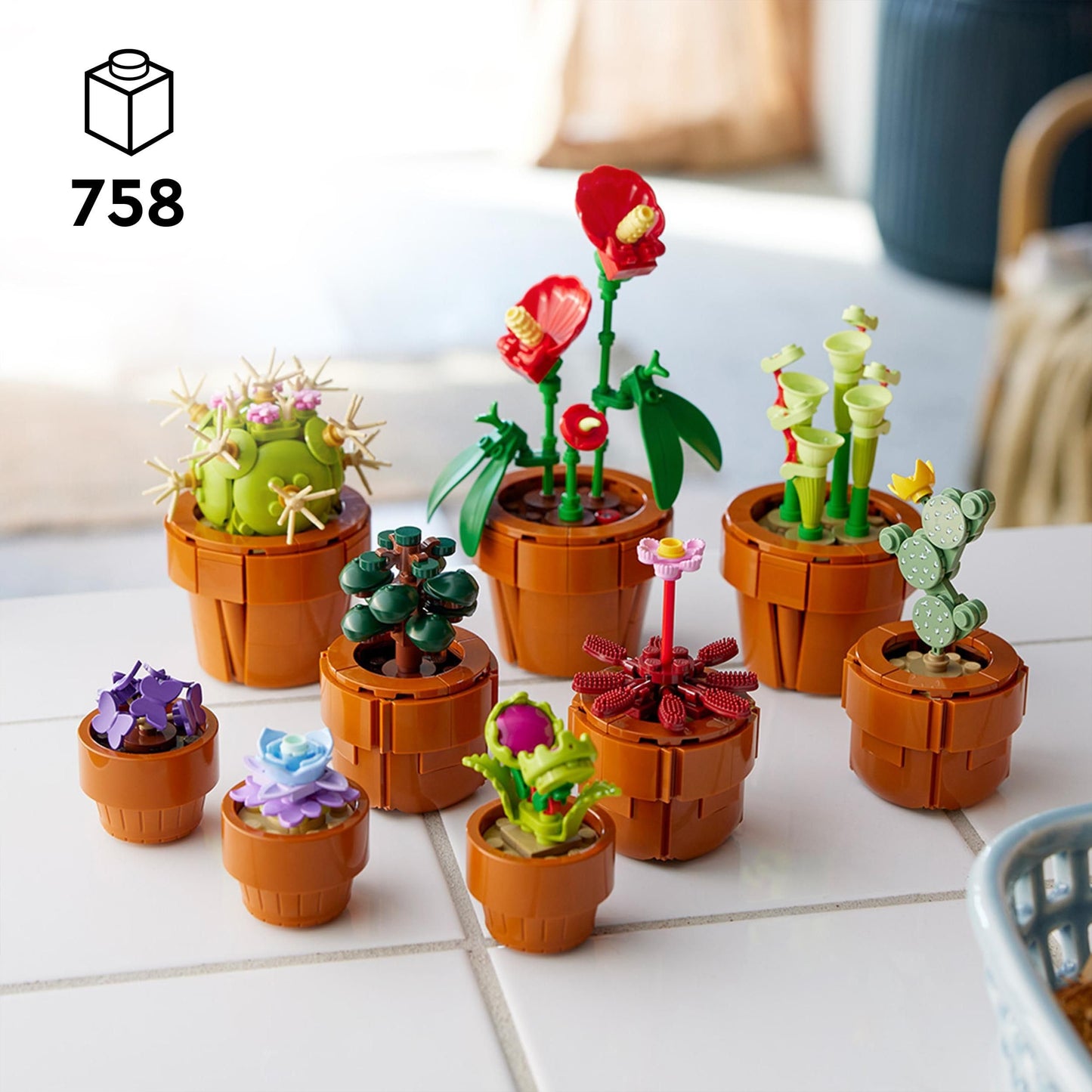 LEGO Botanicals Tiny Plants Set - Gifts for Mothers with 9 Potted Artificial Plants for Indoors incl. Faux Cactuses & Red Anthurium - House Warming Presents & Home Decor - 10329