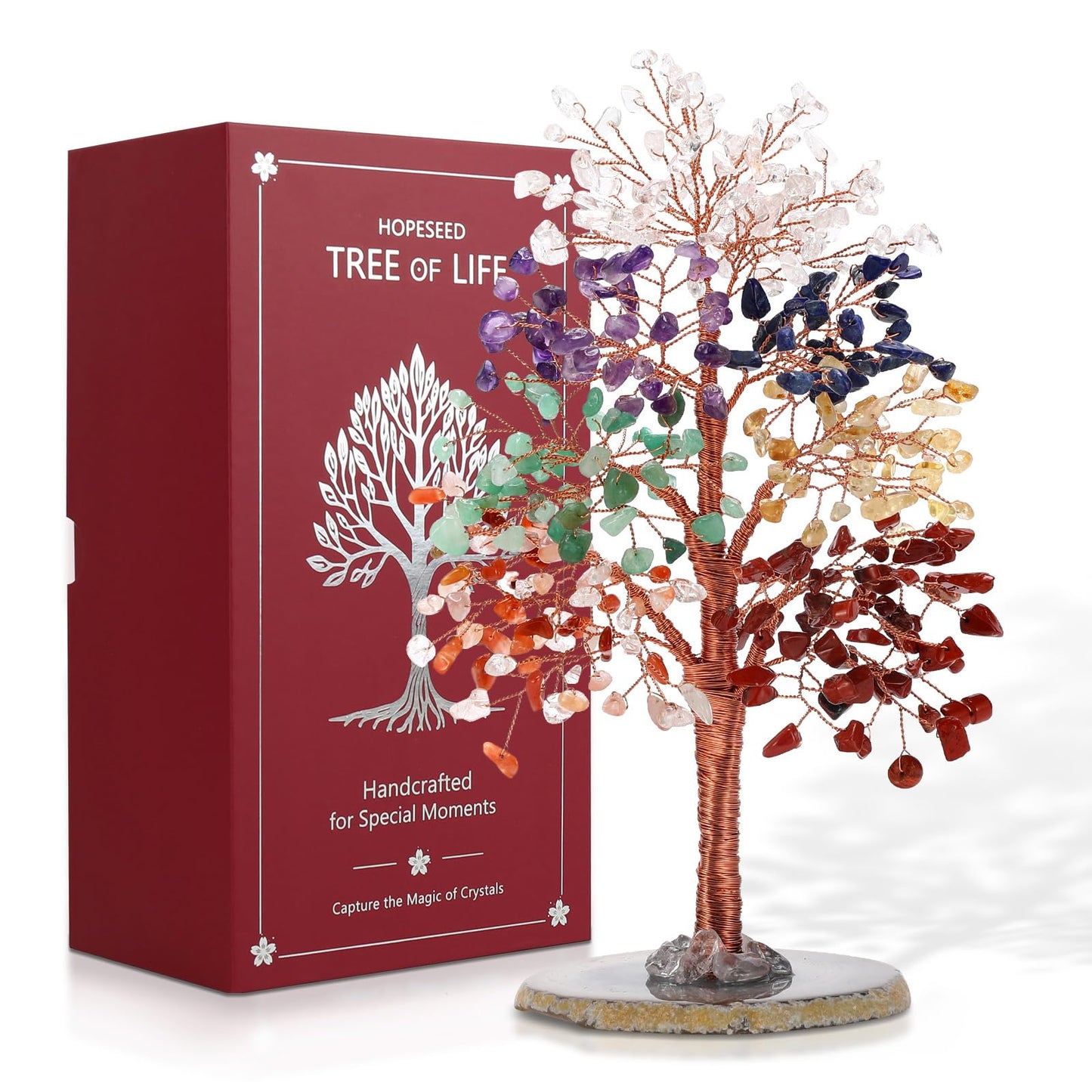Hopeseed 7 Chakra Crystal Tree of Life Handmade Bonsai Healing Crystal Trees for Home, Desk, Living Room, Office Decor for Positive Energy, Good Luck Birthday Gifts for Women, Mom, Men