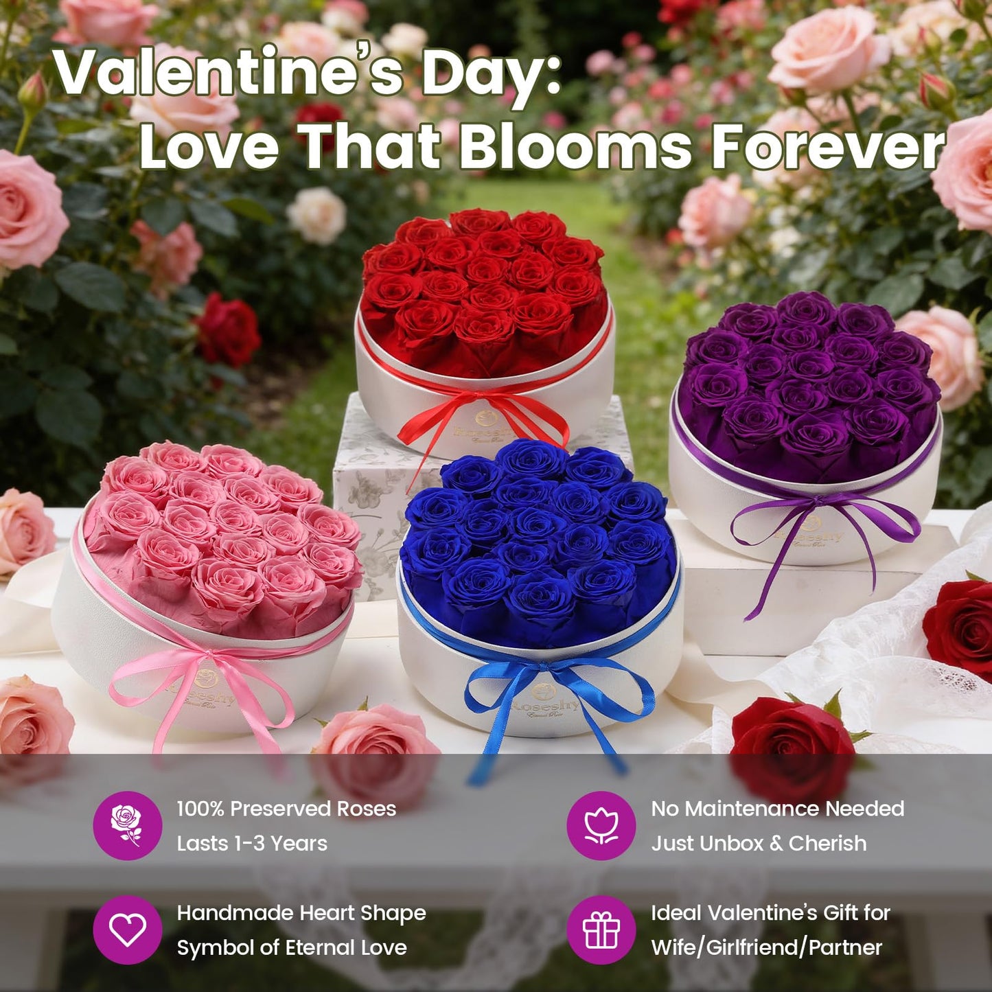 Valentines Day Flowers Roses Gifts for Her,16pcs Red Forever Preserved Roses in Heart Shape Gift Box,Valentines Day Delivery Prime Gifts-Roses Gifts for Women,Mom.