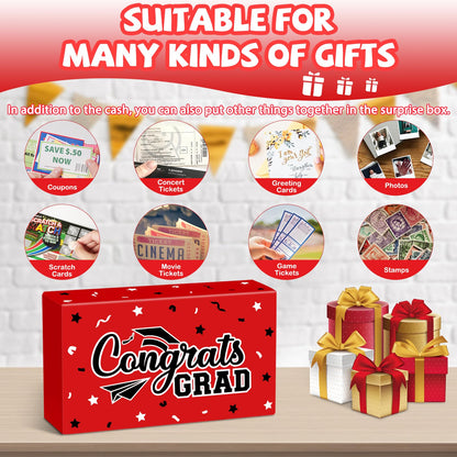 WenmthG 2026 Graduation Surprise Gift Box Explosion for Money - 10 Pcs Grad Pop Out Folding Bounce Money Gift Box with Confetti - Cash Gift Idea for Grad - Graduation Money Bank Party Supply (Red)