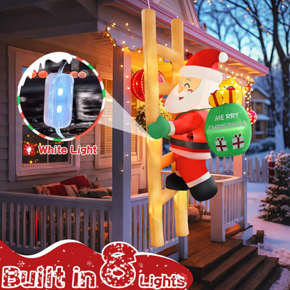 8FT Hanging Christmas Inflatable Santa 8FT Santa Claus Climbing Ladder Inflatables Christmas Outdoor Decoration Xmas Santa Blow Up Decor with Built-in 9 LEDs for Yard Garden Lawn(with Storage Bag)