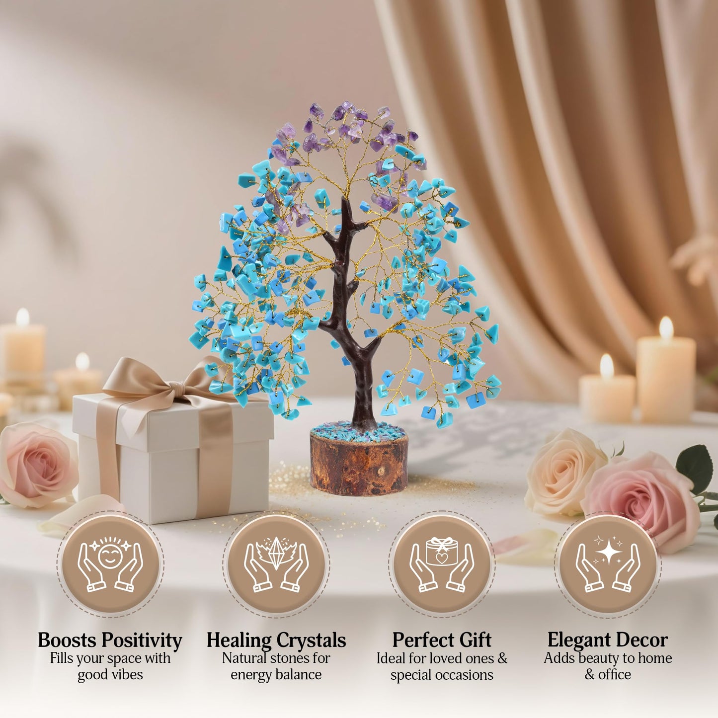 FASHIONZAADI Amethyst and Turquoise Crystal Tree of Life - Crystal Decor - Spiritual Gifts - Crystals Gifts for Women - Gemstones and Crystals
