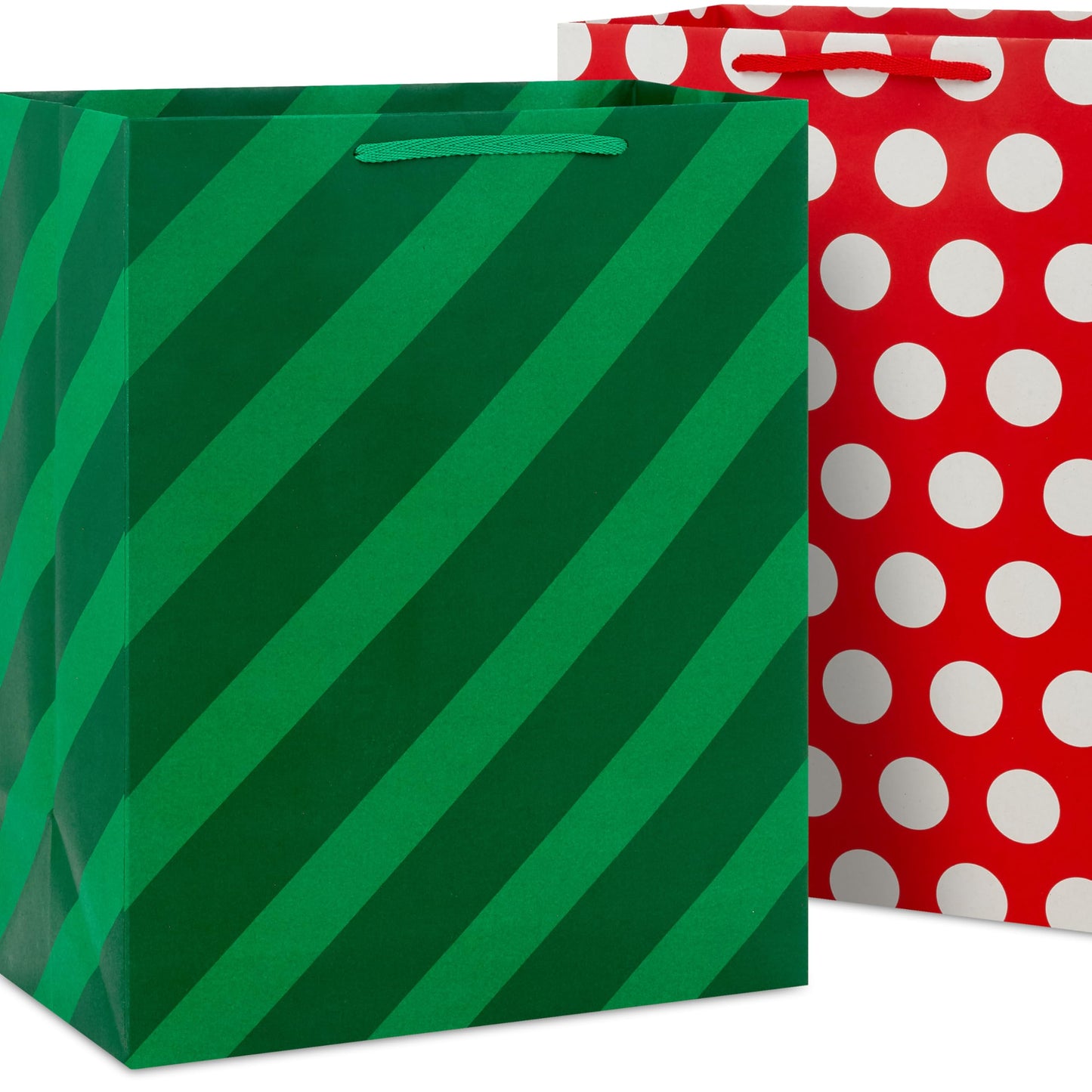 Hallmark Red, Green and White Bulk Gift Bags Assortment (12 Bags: 5 Medium 9", 4 Large 13", 3 Extra Large 15") Stripes, Polka Dots, Solids for Christmas, Birthdays, Holidays
