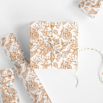 FYSUIMU Orange Floral Wrapping Paper -Mini Roll- 17 In x 32.8 Ft Chinoiserie Birds Flower Gift Wrap Paper for Wedding Baby Shower Birthday Party Wrapping Supplies