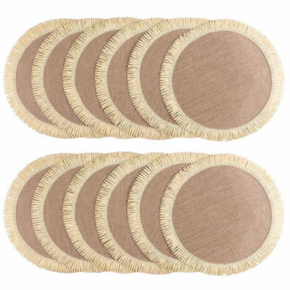 FunWheat 15 Inch Round Jute Placemats Set of 12, Braided Burlap Table Mats for Dining Table, Heat Resistant Farmhouse Woven Placemats for Fall Farmhouse Decor (Coarse-Edged Sunflower)