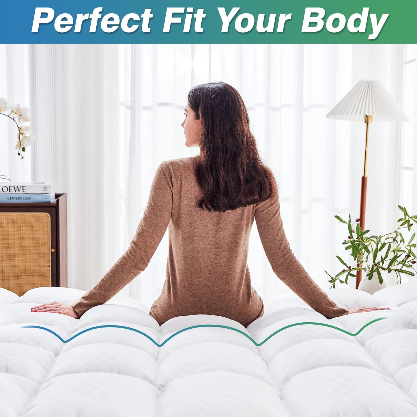 KUTUU Queen Mattress Topper, Extra Thick Pillow Top Mattress Pad Cover for Back Pain, 6-21 Inches Deep Pocket, 60x80 Inches, White