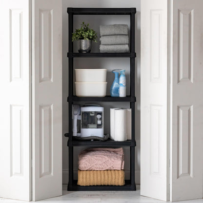 IRIS USA 5-Shelf Light Duty Plastic Storage Shelves, 250lb Capacity, 64"H x 24"W x 12"D, Medium Modular Shelving Unit Storage Organizer for Garage, Home, Bathroom & Laundry, Storage Rack - Black