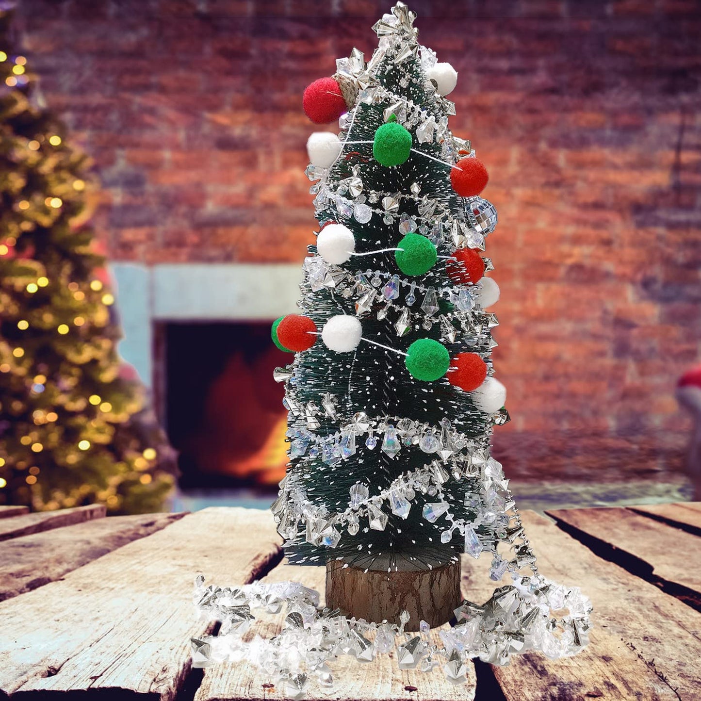 Jishi 16ft Christmas Garland Christmas Tree Silver Bead Decor, Clear Iridescent Silver Bead Garland Twist Bead String for Christmas Tree Decoration, Rustic Crystal Garland Ornaments Home Decorations