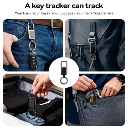 Anit Lost Key Chain, Key Finder Works with Apple Find My, Zinc Alloy Waterproof IP67 120dB Loud Key Tracker with Locator Sound, Heavy Duty Key Ring for Men, Replaceable Battery, Black